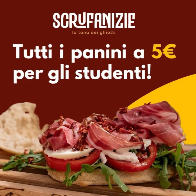 𝗦𝗧𝗨𝗗𝗘𝗡𝗧𝗜, 𝗤𝗨𝗘𝗦𝗧𝗔 𝗘̀ 𝗣𝗘𝗥 𝗩𝗢𝗜! 🔥
Panino super farcito a 5€? Solo da Scrufanizie! Scegli il tuo preferito tra tantissime opzioni, anche #vegetariane e #vegane! Che sia una pausa dallo studio o un pre-serata, con pochi euro ti godi una bomba farcita come si deve! 🤤🍻

Tu porta il libretto universitario, al resto ci pensiamo noi! 😉 

𝑺𝑪𝑹𝑼𝑭𝑨𝑵𝑰𝒁𝑰𝑬: 𝒍𝒂 𝒕𝒂𝒏𝒂 𝒅𝒆𝒊 𝒈𝒉𝒊𝒐𝒕𝒕𝒊 𝒏𝒆𝒍 𝒄𝒆𝒏𝒕𝒓𝒐 𝒔𝒕𝒐𝒓𝒊𝒄𝒐 𝒅𝒊 𝑷𝒆𝒓𝒖𝒈𝒊𝒂
📅 Dal martedì al giovedì: 10.30 / 21.00 
Venerdì e sabato: 11.00 - 15.00 / 17.30 - 22.30
📍 Via del Sole, 6
☎️ 329 793 4924
🛍 Consegna a domicilio con #Deliveroo #justeat 

#unipg #centrostoricoperugia #Perugia #food #panini